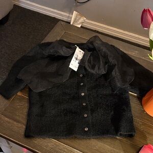Astr Black Textured Cardigan with Sheer Bow